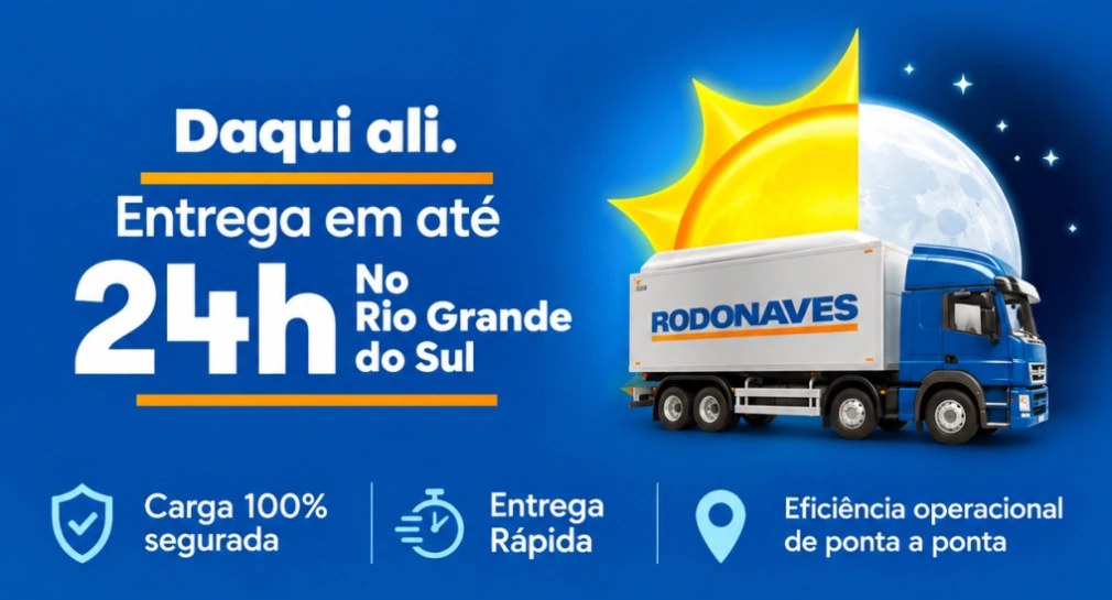 Daqui ali. Entrega em até 24 horas no Rio Grande do Sul. Carga 100% segurada, entrega rápida e eficiência operacional de ponta a ponta.